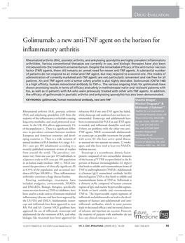 Golimumab: a New Anti-TNF Agent on the Horizon for Inflammatory Arthritis