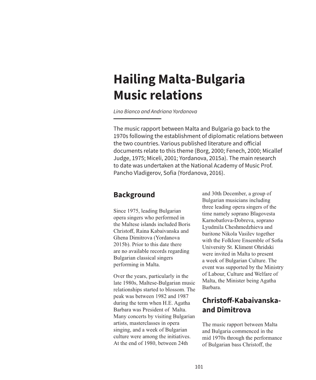 Hailing Malta-Bulgaria : Music Relations