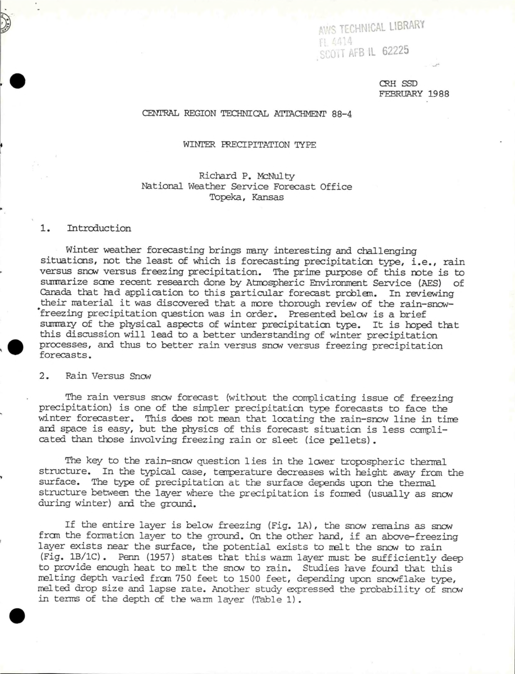 Central Region Technical Attachment 88-4 Winter Precipitation Type