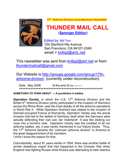 THUNDER MAIL CALL (Sprenger Edition)