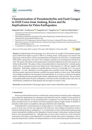 Characterization of Pseudotachylite and Fault Gouges in Drill Cores from Andong, Korea and Its Implications for Paleo-Earthquakes