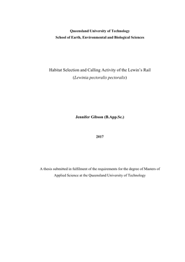 Habitat Selection and Calling Activity of the Lewin's Rail (Lewinia