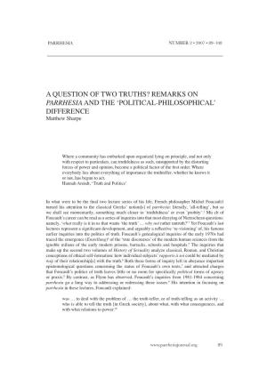 A Question of Two Truths? Remarks on Parrhesia and the 'Political