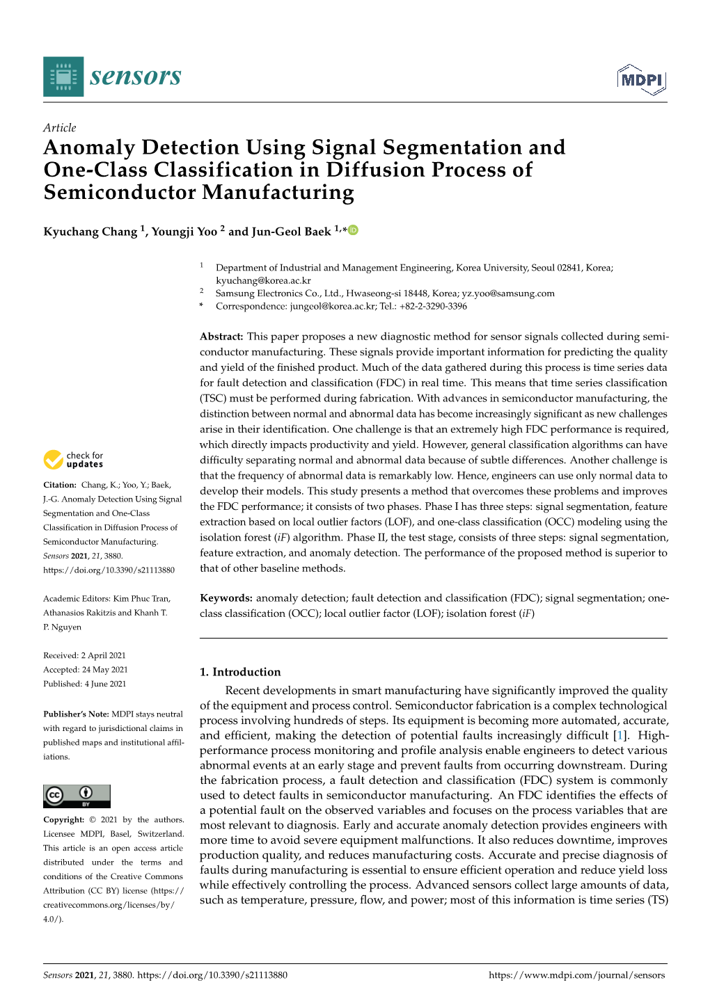 Anomaly Detection Using Signal Segmentation and One-Class Classification in Diffusion Process of Semiconductor Manufacturing