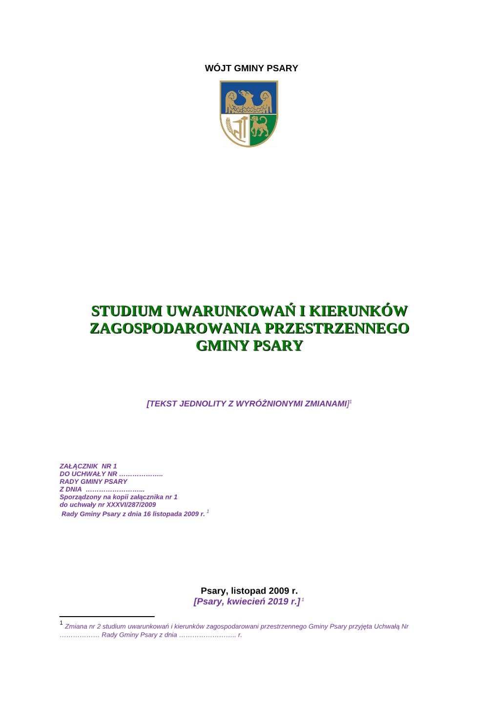 Studium Uwarunkowań I Kierunków Zagospodarowania Przestrzennego Gminy Psary