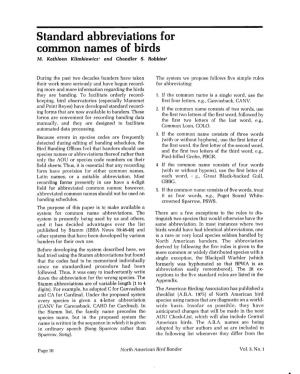 Standard Abbreviations for Common Names of Birds M