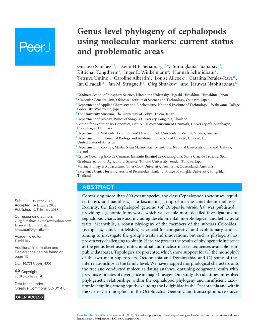 Genus-Level Phylogeny Of Cephalopods Using Molecular Markers: Current ...