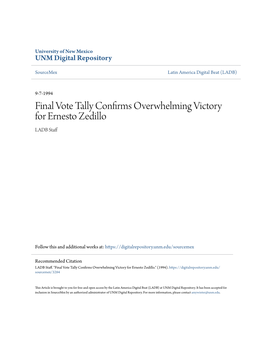 Final Vote Tally Confirms Overwhelming Victory for Ernesto Zedillo LADB Staff