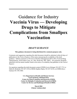 Developing Drugs to Mitigate Complications from Smallpox Vaccine