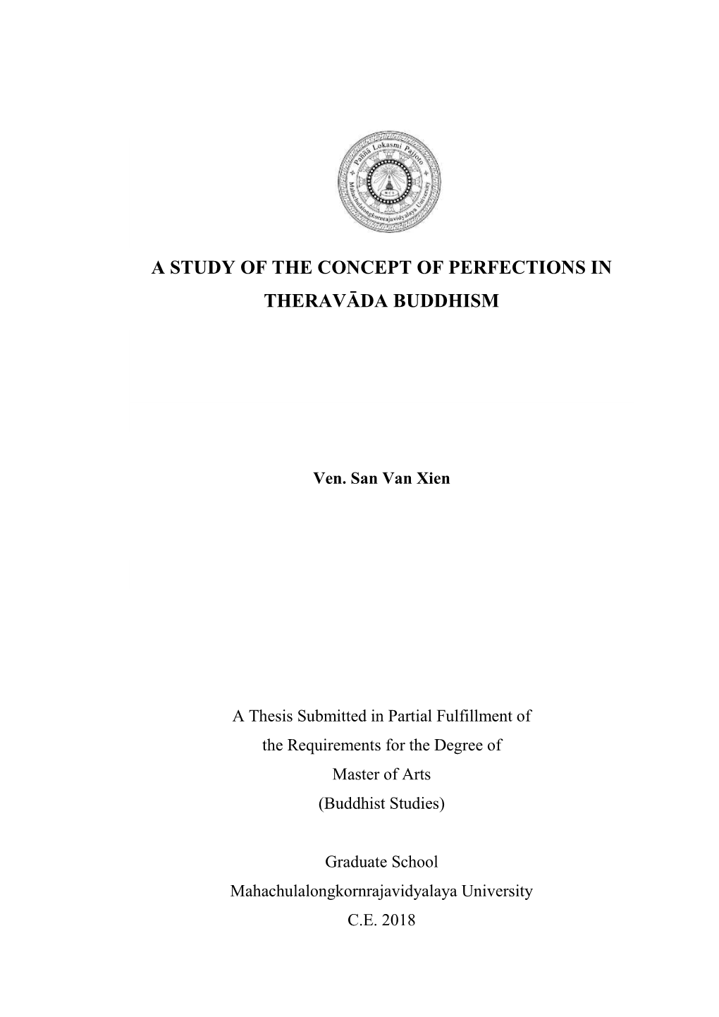A Study of the Concept of Perfections in Theravāda Buddhism