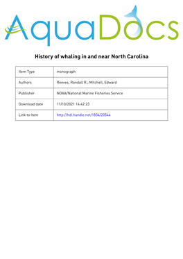 History of Whaling in and Near North Carolina