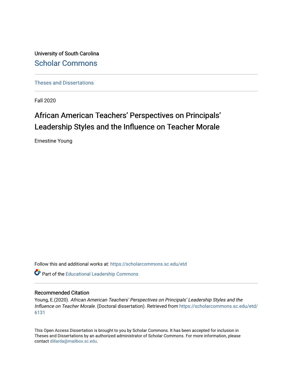 African American Teachers' Perspectives on Principals