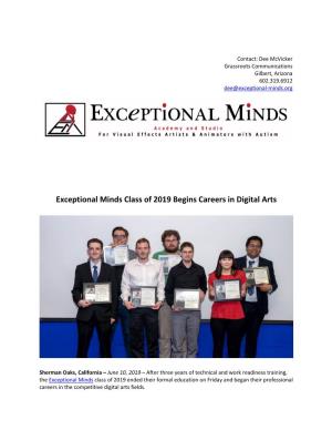 Exceptional Minds Class of 2019 Begins Careers in Digital Arts