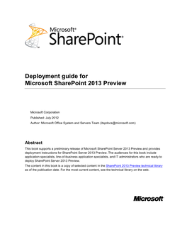 Deployment Guide for Microsoft Sharepoint 2013 Preview