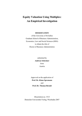 Equity Valuation Using Multiples: an Empirical Investigation