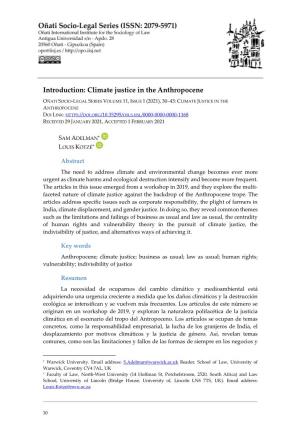 Introduction: Climate Justice in the Anthropocene