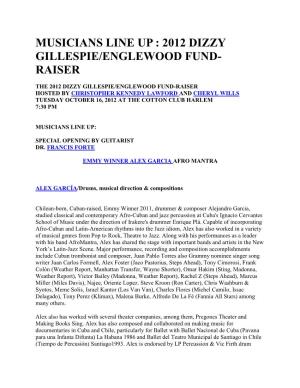 Musicians Line up : 2012 Dizzy Gillespie/Englewood Fund- Raiser