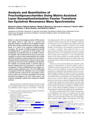 Analysis and Quantitation of Fructooligosaccharides Using Matrix-Assisted Laser Desorption/Ionization Fourier Transform Ion Cyclotron Resonance Mass Spectrometry