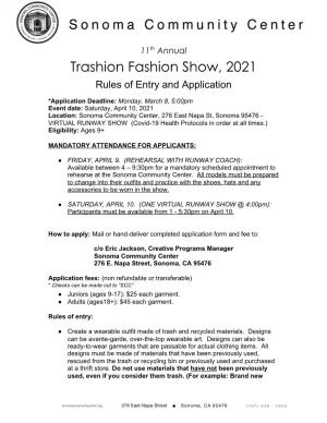 Trashion Fashion Show, 2021 Rules of Entry and Application