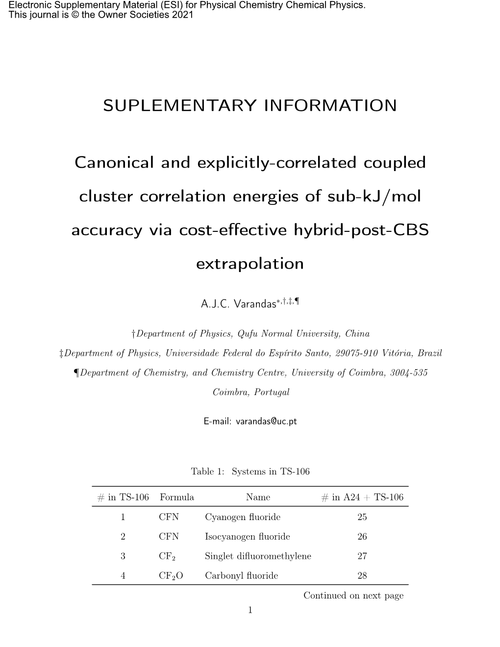 SUPLEMENTARY INFORMATION Canonical and Explicitly-Correlated