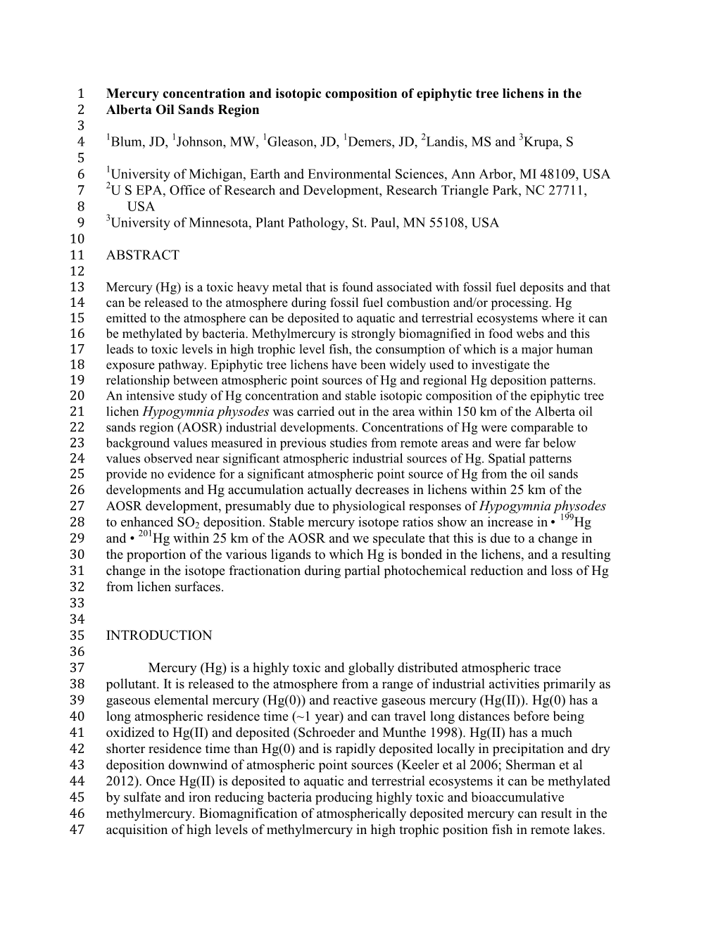 Mercury Concentration and Isotopic Composition of Epiphytic Tree