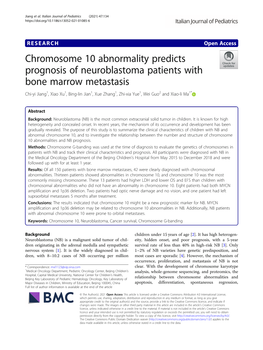 Chromosome 10 Abnormality Predicts Prognosis of Neuroblastoma Patients with Bone Marrow Metastasis