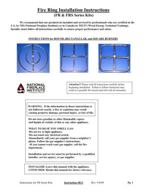 Fire Ring Installation Instructions (FR & FRS Series Kits)
