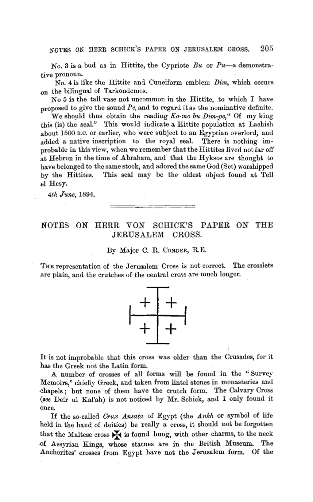 205 Notes on Herr Von Schick's Paper on the Jerusalem: Cross