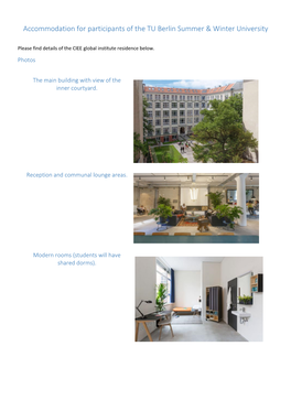Accommodation for Participants of the TU Berlin Summer & Winter University