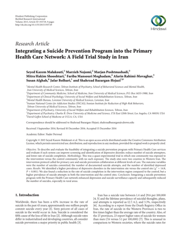 Integrating a Suicide Prevention Program Into the Primary Health Care Network: a Field Trial Study in Iran