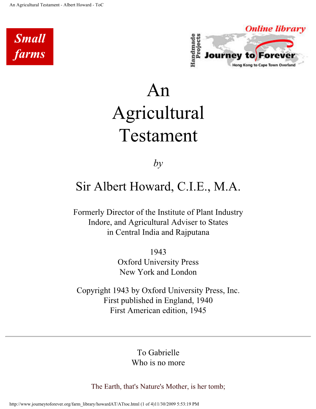 An Agricultural Testament by Sir Albert Howard