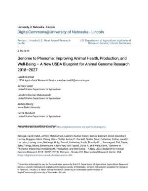 Genome to Phenome: Improving Animal Health, Production, and Well-Being – a New USDA Blueprint for Animal Genome Research 2018–2027