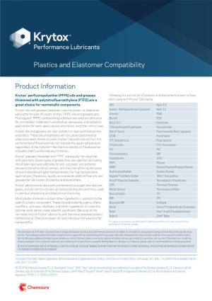 Product Information Plastics and Elastomer Compatibility