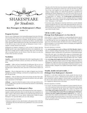 Key Passages in Shakespeare's Plays
