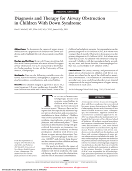 Diagnosis and Therapy for Airway Obstruction in Children with Down Syndrome