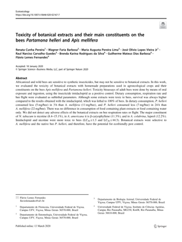 Toxicity of Botanical Extracts and Their Main Constituents on the Bees Partamona Helleri and Apis Mellifera