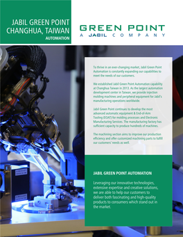 Fact Sheet: Jabil Green Point, Changhua, Taiwain, Automation