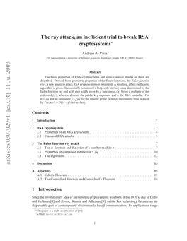 The Ray Attack on RSA Cryptosystems’, in R