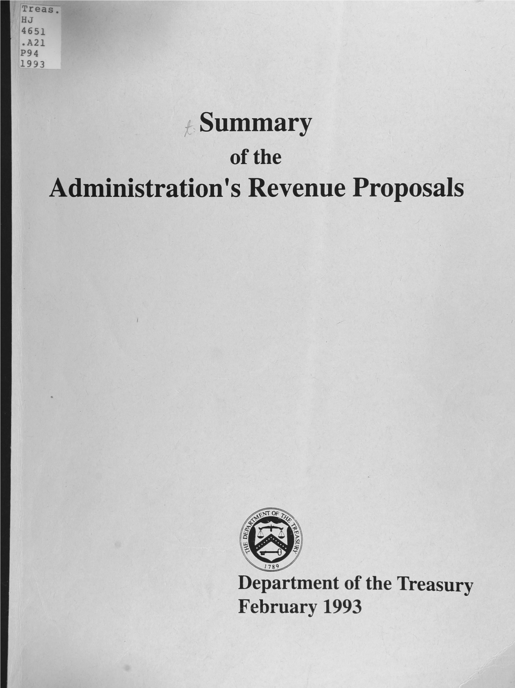 Summary of the Administration's Revenue Proposals