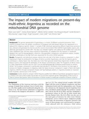 The Impact of Modern Migrations on Present-Day Multi-Ethnic Argentina As Recorded on the Mitochondrial DNA Genome