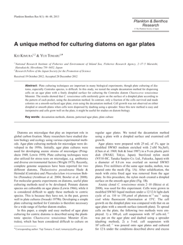 A Unique Method for Culturing Diatoms on Agar Plates