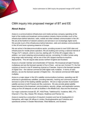 Arqiva Submission to CMA Inquiry Into Proposed Merger of BT and EE