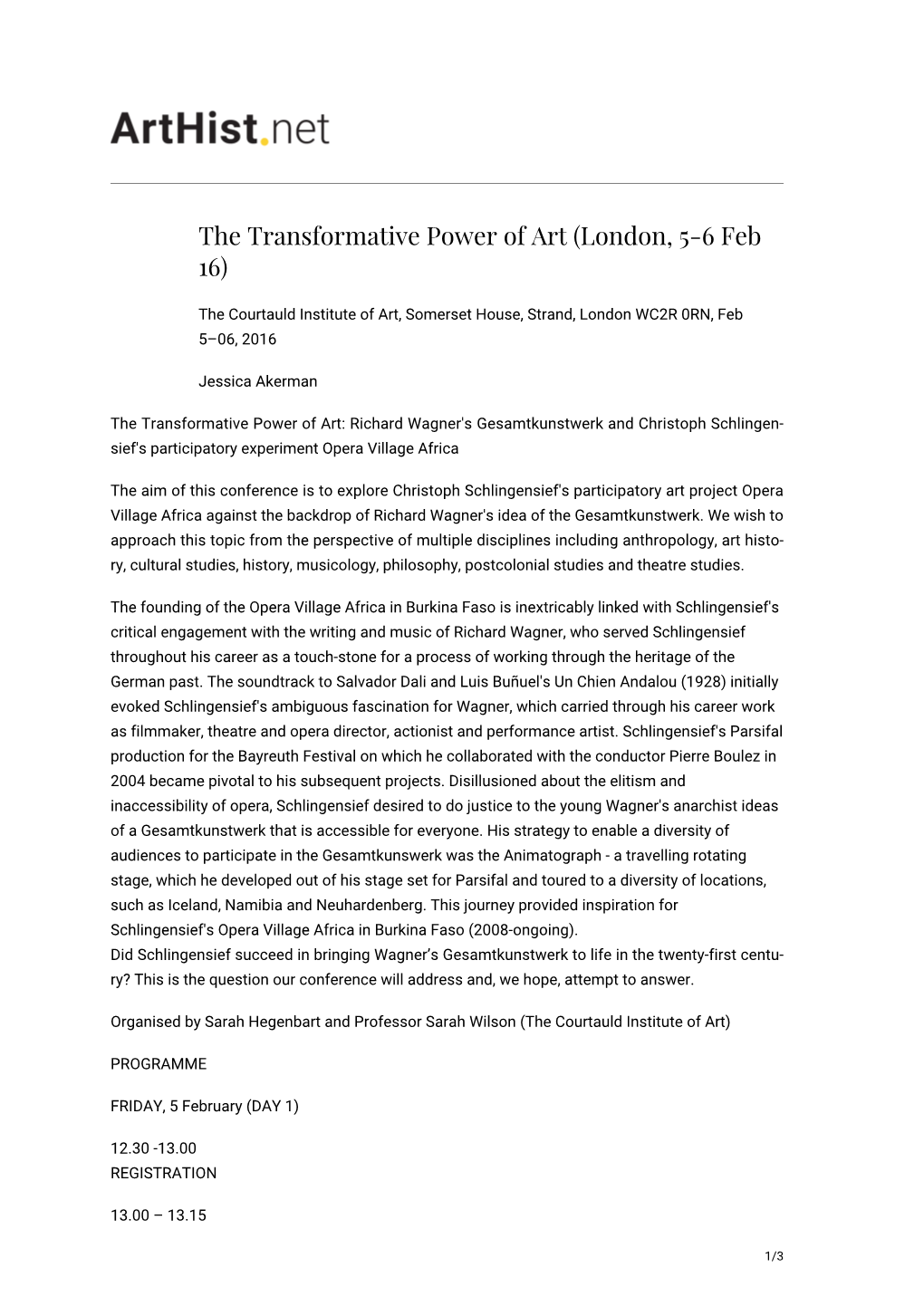 The Transformative Power of Art (London, 5-6 Feb 16)