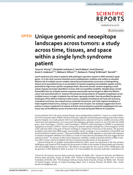 Unique Genomic and Neoepitope Landscapes Across Tumors: a Study Across Time, Tissues, and Space Within a Single Lynch Syndrome Patient Tanya N