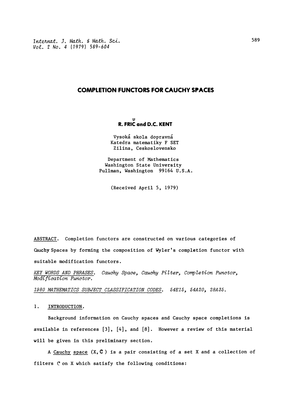 COMPLETION FUNCTORS for CAUCHY SPACES Modification