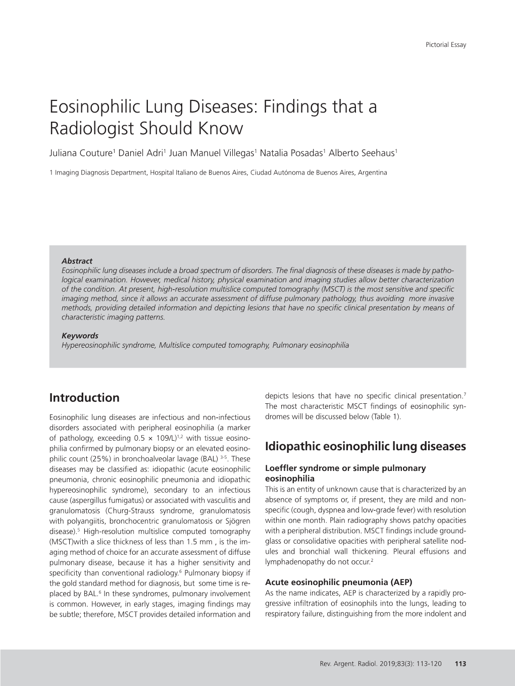 Eosinophilic Lung Diseases: Findings That a Radiologist Should Know