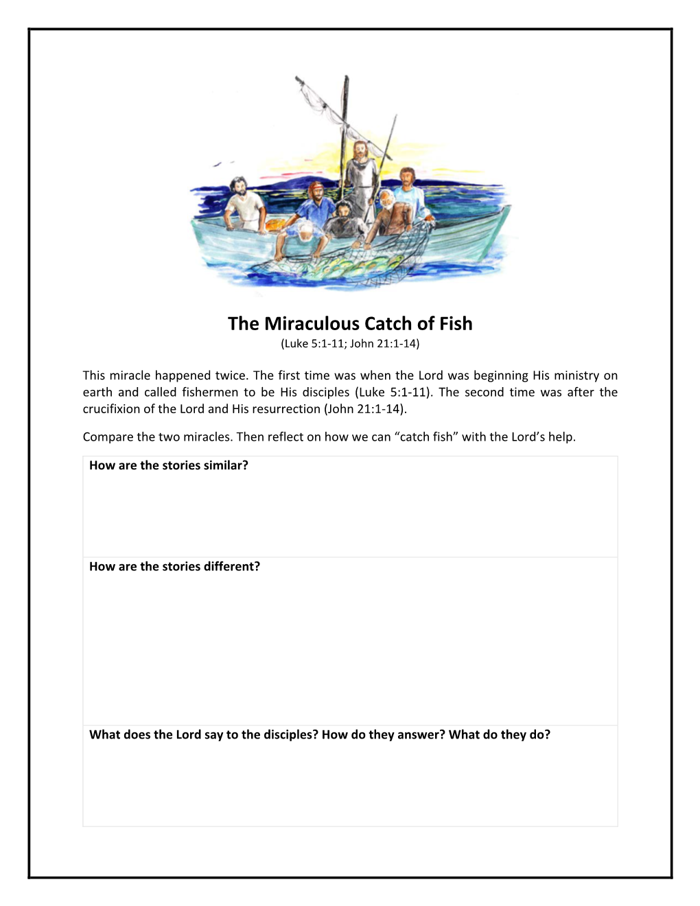 The Miraculous Catch of Fish (Luke 5:1-11; John 21:1-14)