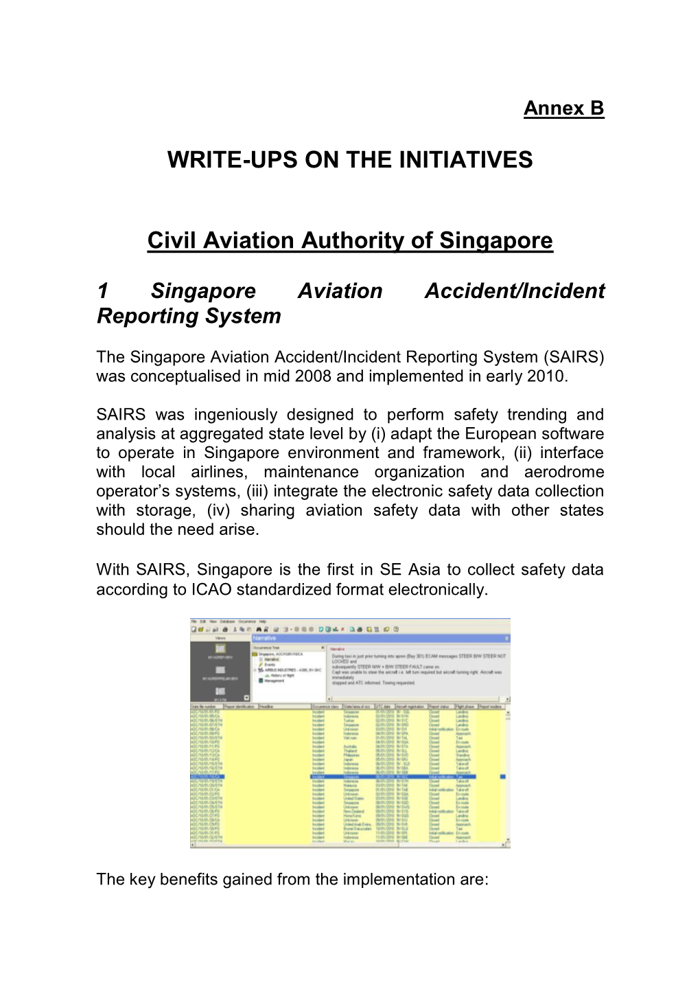 WRITE-UPS on the INITIATIVES Civil Aviation Authority of Singapore