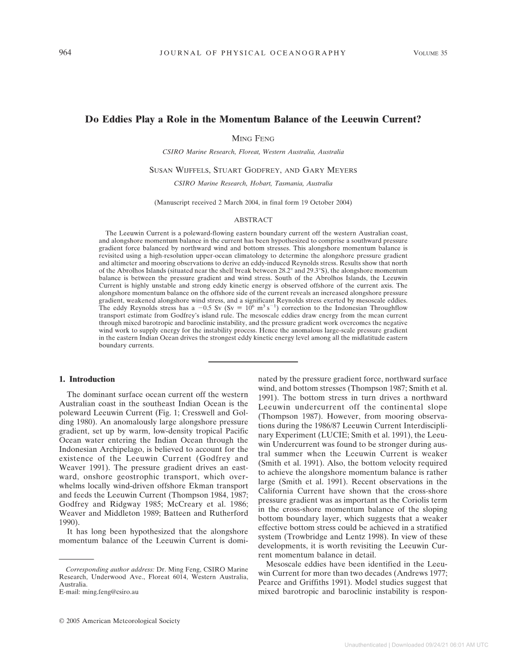 Do Eddies Play a Role in the Momentum Balance of the Leeuwin Current?