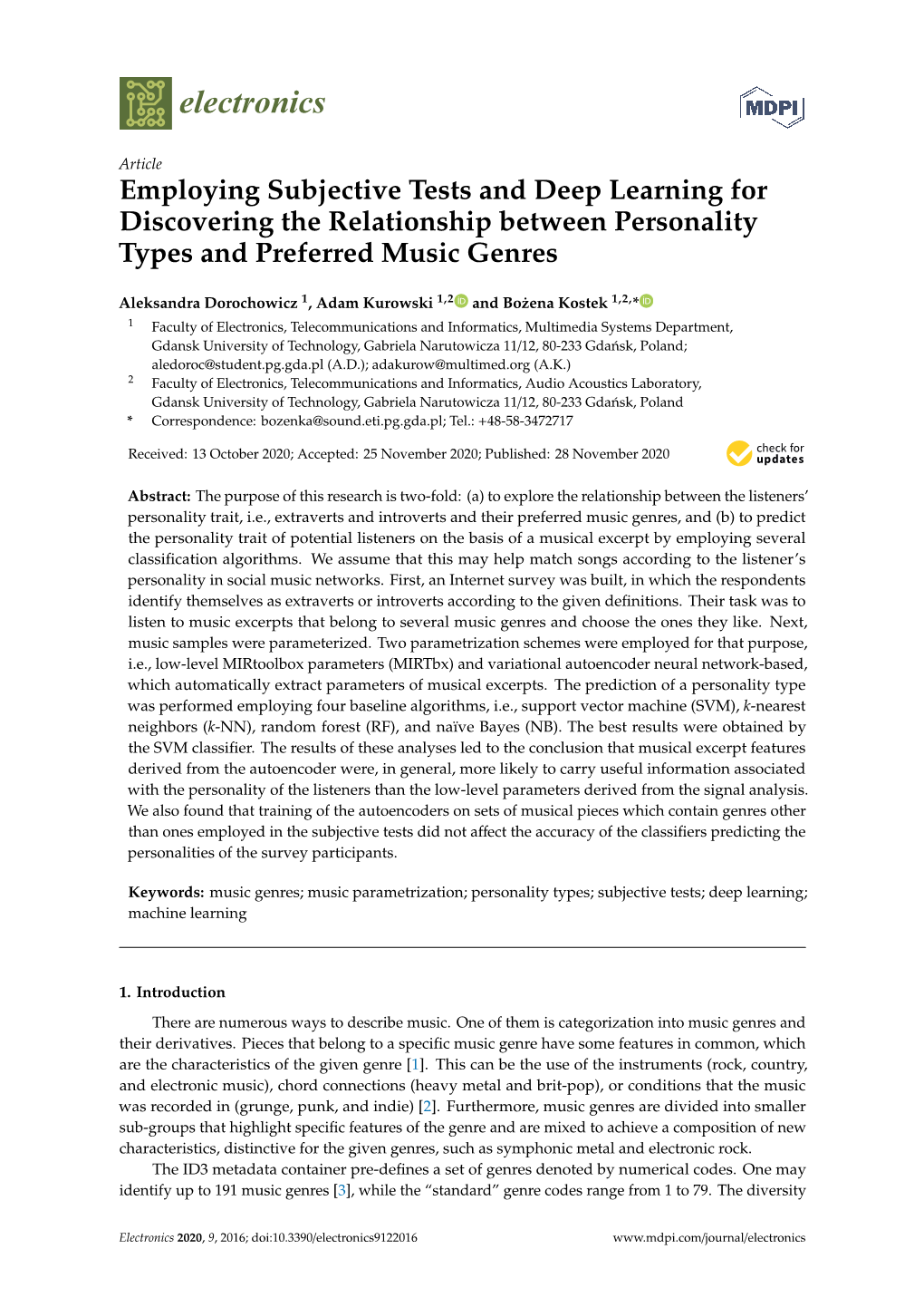 Employing Subjective Tests and Deep Learning for Discovering the Relationship Between Personality Types and Preferred Music Genres